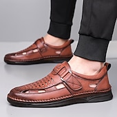 abordables Sandalias casuales-Zapatos casuales de piel sintética para hombre: parte superior perforada transpirable, comodidad sin cordones, estilo veraniego ligero, perfectos para salidas informales, uso diario y entornos de oficina relajados.