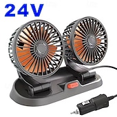 billiga Bilentusiaster-Dubbelhuvudig bilfläkt 12v 24v USB-driven, 360° roterbar bärbar fordonskylfläkt, tyst kraftfull billuftcirkulator för instrumentbrädans nackstöd, universell passform för bil, SUV, lastbil, husbil,