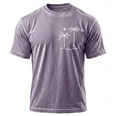 preiswerte Camisetas tropicales de vacaciones-Herren Hawaii Kokospalme T Shirt Mineralwasch-Tee Kurzarm T-Shirt Säurewäsche Rundhalsausschnitt Hemd Urlaub Vintage-Retro Lässig Strand Reise Blau Purpur Grau Sommer Frühling Bekleidung M L XL 2XL