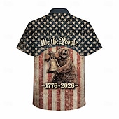 Blouse / Shirt Geometic Independence Day Retro Vintage 1970s Short Sleeves for Men's Adults'  for 4th of July Party Independence Day
