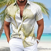 voordelige Heren Satijnen Overhemd-Voor heren Palmblad Kokospalm Tropische planten Satijnen overhemd Hawaiiaanse shirts Aloha-shirt Korte mouw Hawaii Dagelijks Vakantie Zomer Lente Strijkijzer Overhemden met kraag 3D-afdrukken