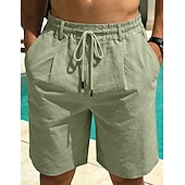 cheap Holiday-Men's Linen Shorts Summer Shorts Beach Shorts Drawstring Pocket Plain Comfort Breathable Knee Length Daily Outdoor Holiday Vacation Casual Black White Inelastic