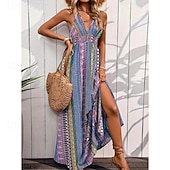 economico Vestiti-Stile Boho Retrò Vintage Boho Lunghezza lunga Vestito Senza maniche Stile Boho Scollo a V Costume Per donna Mascherata Festival Musicale Festa a tema retrò Adulti Vestito Estate