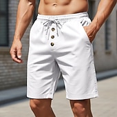 cheap Holiday-Men's Shorts Linen Shorts Summer Shorts Beach Shorts Drawstring Elastic Waist Buttons Plain Solid Comfort Breathable Knee Length Daily Outdoor Beach Vacation Fashion Black White Inelastic