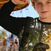baratos Animais 3D do Menino-Para Meninos 3D Gráfico Dinossauro Moletom Pullover Manga Longa Impressão 3D Primavera Outono Ativo Moda Roupa de rua Infantil 4-12 anos Gola Redonda Casual Diário Ao ar livre Normal