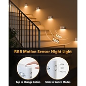 cheap Sensor Night Lights-2/4 Packs Stair Lights Indoor, RGB &amp; Warm White Motion Sensor Night Light, Color Changing Motion Sensor Light Indoor, Rechargeable Night Light for Stair,Hallway, Bathroom, Cabinet, Closet, Kitchen