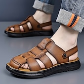 abordables Sandalias casuales-Sandalias casuales de verano de piel sintética para hombre: correas transpirables, tacón y plantilla ajustables, comodidad ligera, perfectas para vacaciones en la playa, resorts, piscinas y ocio al aire libre.