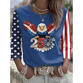  American Independence Day Women's T Shirt Print Graphic Flag Vintage Fashion Stylish Long Sleeve Crew Neck Round Neck Regular Tops Daily Weekend Blue Black Red Spring Fall Winter