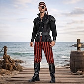 cheap Outfits-Set Medieval Renaissance Pants Vest Shirt with Accessories Long Sleeves Pirate Fancy Dress Men's Pirate Halloween Carnival Masquerade Renaissance Fair Retro Theme Party Adults' Vest Shirt Pants