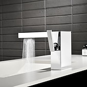 abordables Robinets de lavabo-Robinet de salle de bain cascade, robinet de lavabo à haut débit, mitigeur de lavabo en laiton à montage sur plage, robinet de lavabo monotrou à poignée unique, robinet de meuble-lavabo