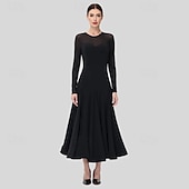 billiga Tävling Kläder-Ballroom Dance Dress Rhinestone Pleats Pure Color Women's Party Training Performance Long Sleeve High Spandex Polyester