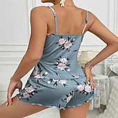 cheap Women's Nightgowns &amp; Sleepshirts-Women's Loungewear Pajama Set Fashion Simple Casual Floral Patchwork Elastic Waist Shorts Home Vacation Sleeveless Straps Lake blue Summer Spring Regular Fit