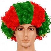 baratos Perucas de Carnaval-Peruca afro listrada tricolor - cabelo cacheado nas cores da bandeira nacional para fãs de esportes