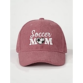 abordables Partido de Fútbol Mundial 2026-Gorra de béisbol bordada para mamá futbolera: gorra vintage ajustable de pana con forma de corazón para papá con abertura para cola de caballo para partidos de fútbol de verano, gorra deportiva informal para exteriores.