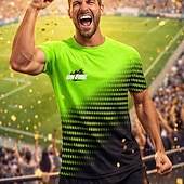 お買い得  ランニングTシャツとタンクトップ-男性用 サッカーユニフォーム 幾何学模様 勾配 文字＆番号 ランニングトップ アスレチックTシャツ 夏 半袖 UPF 50 速乾性 吸汗性 高通気性 トーナメント サッカー ジム ランニング しつけ用品 スポーツ グリーンとブラック スポーツウェア アクティブウェア