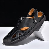 economico Sandali casual-Sandali da uomo bianchi in similpelle – calzature estive casual, cinturino regolabile, scarpe da esterno per resort e vacanze