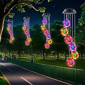 cheap Landscape Lights-Solar Powered Color Changing Pink Embroidered Ball Flower Wind Chime Light Waterproof Outdoor Night Light Hanging Solar Lamp  1pc
