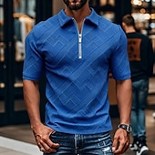 economico Polo classica da uomo-Per uomo Polo con zip Testurizzato Casuale Quotidiano Zip a un quarto Manica Corta Moda Tempo libero Semplice Cerniera Zip a un quarto Estate Primavera Blu Verde translucido blu navy Aalbicocca Blu