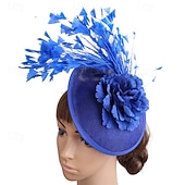 baratos Fascinadores-Fascinadores Linho Casamento Vintage Estilo bonito Retro Com Penas Flor Capacete Chapéu