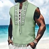 economico Modello etnico-Per uomo Geometrico Etnico Chiave greca Canotta Camicia da pirata con lacci Camicia con colletto alla coreana Senza Maniche Vintage Retrò Casual Quotidiano Vacanza al Mare Estate Primavera Collo alla