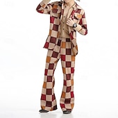 Χαμηλού Κόστους Ενδύματα-Σετ Ρετρό / Βίντατζ Δεκαετία '70 Παντελόνια Πουκάμισο Μακριά Μανίκια Χίπισσα Ντίσκο Καρώ / Gingham Φανταχτερή Φόρεμα Ανδρικά Απόκριες μουσικό φεστιβάλ Ρετρό Θεματικό Πάρτι Ενηλίκων