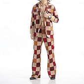 Χαμηλού Κόστους Ενδύματα-Σετ Ρετρό / Βίντατζ Δεκαετία '70 Παντελόνια Πουκάμισο Μακριά Μανίκια Χίπισσα Ντίσκο Καρώ / Gingham Φανταχτερή Φόρεμα Ανδρικά Απόκριες μουσικό φεστιβάλ Ρετρό Θεματικό Πάρτι Ενηλίκων