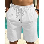 cheap Holiday-Men's Linen Shorts Summer Shorts Beach Shorts Drawstring Pocket Plain Comfort Breathable Knee Length Daily Outdoor Holiday Vacation Casual Black White Inelastic