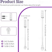 ieftine Aparate de uz casnic-Prelungitor cu ștecher plat și USB C, prelungitor cu braț pivotant pentru a fi montat în spatele mobilei, stație de încărcare ultrasubțire cu 3 prize AC &amp;porturi USB, cablu subțire pentru noptieră,