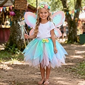 economico Outfit-Set Medievale Rinascimento Elegante Lunghezza al ginocchio Gonna Ali Copricapo con accessori Fata Farfalla Floreale Costume Ragazze Fantasia Halloween Carnevale Feste Fiera Rinascimentale Bambini