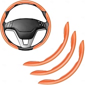 abordables Servicio de Vehículo-Funda antideslizante de silicona y fibra de carbono para volante de coche, ajuste universal, protector de volante segmentado con clip, funda antideslizante para las cuatro estaciones, compatible con