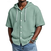 voordelige Smart-casual overhemden voor heren-Voor heren Overhemd Wafel Shirt Normaal shirt Overhemd met knopen Wit Korte mouw Effen Kleur Effen Capuchon Casual Dagelijks Lapwerk Kleding Vakantie Modieus Casual