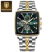 preiswerte Quarz-Uhren-866 brandneue quadratische Herrenuhr aus Edelstahl, multifunktional, mit Leuchtzeigern, wasserdicht, Business-Quarzuhr