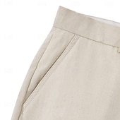  Leinenanzughose für Herren, plissiert, lockere Passform – leichte Sommerhose, lässige Freizeithose mit weitem, geradem Bein, erhältlich in Braun, Marineblau und Beige