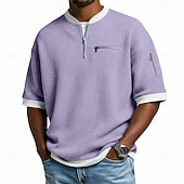  Férfi Gofris póló Tee Top Rövid ujjú Pulóver Fél cipzár Nyár Tömör szín Divat Dizájn Kényelmes Kollázs Színes Cipzáras zseb Hétköznapi Napi Szabadtéri Világoskék Fekete Sötétkék Férfi felső póló