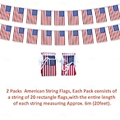 baratos 250º Aniversário dos EUA-Cordões com bandeiras patrióticas dos EUA – 20/40 mini bandeiras americanas para sala de aula, jardim &amp;4 de julho, Dia da Independência, 250º aniversário, decorações do Dia da Memória