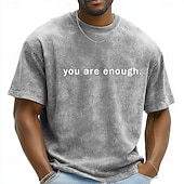 abordables Camisetas 3D-Camiseta de hombre con eslogan "Eres suficiente", cita inspiradora, estilo retro vintage minimalista con efecto desgastado, estampado gráfico, corte holgado y holgado, para concienciación sobre la