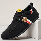 cheap Casual Lace-Up Shoes-Men's Black Faux Leather Sneakers – Fashionable and Comfortable for Casual Outings, Work and Travel