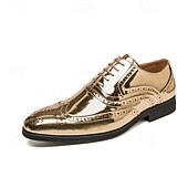 levne Brogue boty-Pánské zlaté metalické oxfordky, šněrovací boty, formální boty, lesklé brogue boty pro obchodní příležitosti na svatby, bankety, večírky, divadelní vystoupení, plesy a luxusní večerní nošení