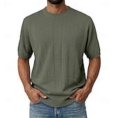 Недорогие основные футболки-Муж. Трикотажная футболка в рубчик Футболка С короткими рукавами Короткие рукава Вырез под горло Лето Весна Все сезоны Полотняное плетение Текстура Мода Оригинальный рисунок Классический Мягкий