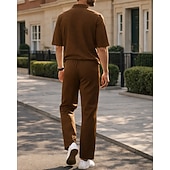 economico Tute da ginnastica-Per uomo Tuta da Ginnastica Tuta da Jogging Tute da allenamento Coulisse 2 Pezzi Tinta unita T-shirt e pantaloni da corsa Set di Abbigliamento Sportivo Estate Primavera Nero Marrone Allenamento in