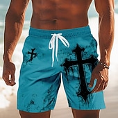 お買い得  レトロビンテージ &amp; 倫理-男性用 十字架 宗教 スイムトランク スイムショーツ ボードショーツ ミディアムウエスト レトリ／ヴィンテージ アウトドア バケーション 日常着 サイドポケット メッシュライニング 伸縮性のあるドローストリングウエスト デザイナー 衣類