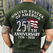 お買い得  愛国的な250枚のTシャツ-2026年7月4日 250周年記念日 メンズ 3Dプリント アメリカ国旗 クルーネック 短袖Tシャツ デイリーストリート
