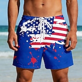 cheap Patriotic 250 Shorts-Men's 4th of July U.S. 250th Anniversary US Flag Patriotic Swim Trunks Swim Shorts Board Shorts Mid Waist Casual Holiday Side Pockets Mesh Lining Elastic Drawstring Waist Designer Clothing Apparel