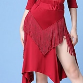 Недорогие Латинские юбки-женская красная юбка с бахромой и разрезом для латиноамериканских танцев