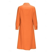 abordables Robe Simple-Femmes Robe Midi Robe Chemise Robe Décontractée Robe trapèze Robe en faux lin Mode Basique Moderne Quotidien Vacances Sortir Coupe régulière Uni manche longue Col de chemise Bleu Noir Vin Orange