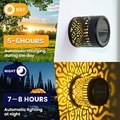 お買い得  屋外用ウォールライト-4個の屋外ソーラー中空金属マンダラ投影壁ライト、IP44防水、フェンス、階段、芝生の通路の装飾ランプ、庭、庭、ヴィラの風景ライト