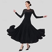 billiga Tävling Kläder-Ballroom Dance Dress Rhinestone Pleats Pure Color Women's Party Training Performance Long Sleeve High Spandex Polyester