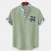 Χαμηλού Κόστους Ocean Print-Ανδρικά Ζώο Χελώνες Θαλάσσια πλάσματα Χαβανέζικο πουκάμισο Πουκάμισο με κουμπιά Πουκάμισο με γιακά Κοντομάνικο Χαβανέζα Causal Διακοπές στην παραλία Καλοκαίρι Άνοιξη Μανδαρίνο Κολλάρο 3D