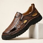 abordables Sandalias de Vacaciones-Zapatos casuales marrones para hombre, mocasines cómodos con aberturas, calzado ligero para exteriores, ideal para uso diario, viajes, conducir, atuendos de fin de semana, ocio al aire libre y un estilo casual elegante y relajado.