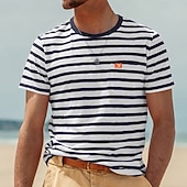 preiswerte Basic-T-Shirts-Herren T Shirt Kurzarmshirt T-Shirt Kurzarm Rundhalsausschnitt Sommer Frühling Gestreift Horizontale Streifen Mode Streetwear Stilvoll Patchwork Farbblock Streifen Lässig Täglich Outdoor Schwarz Rote